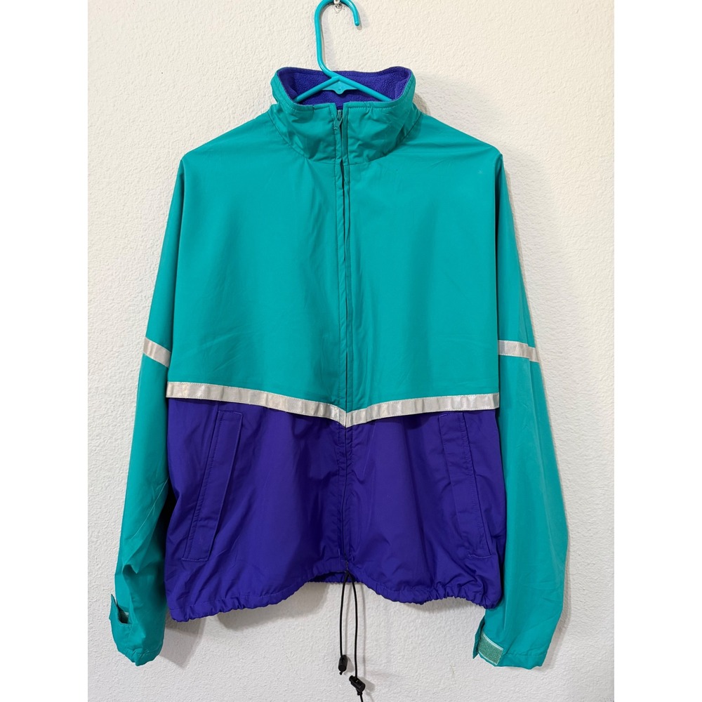 Vintage 80s LL Bean Women L Colorblock Windbreaker Teal Purple Reflective Jacket